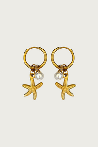 Gouden zeester oorbellen met parel van Fencyjewels – zomerse Ibiza sieraden, roestvrij staal, strand look.