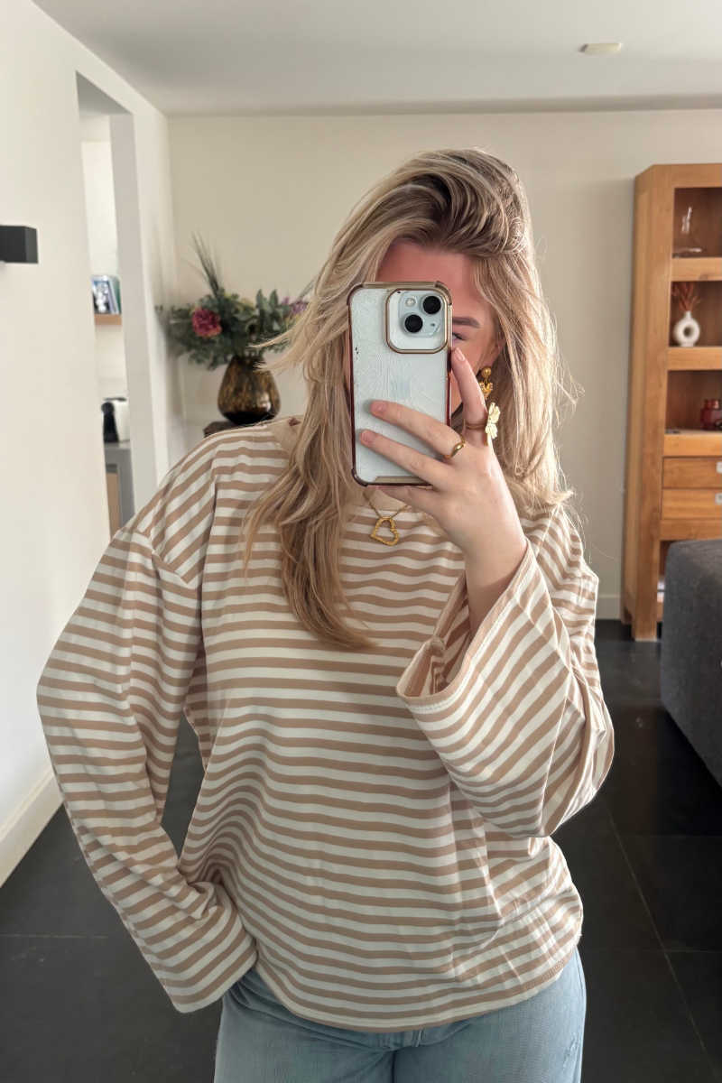 Longsleeve beige met wit Fencyjewels