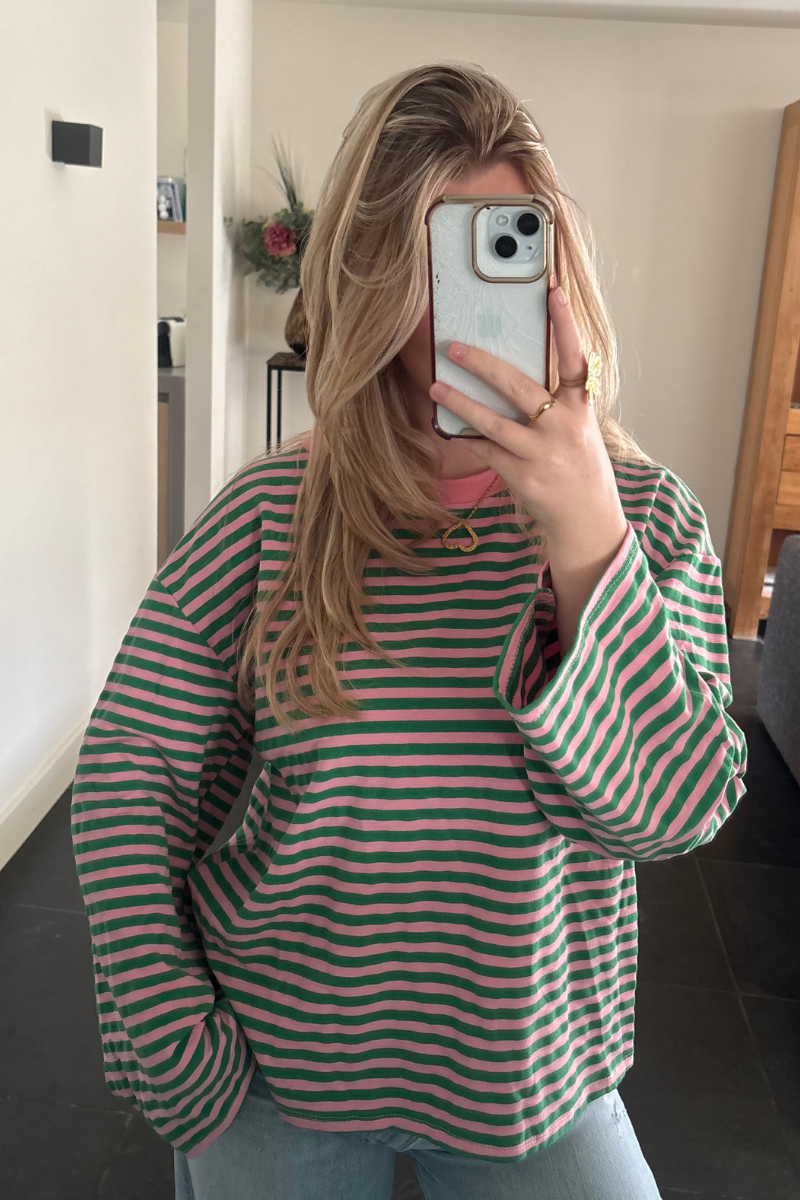 Longsleeve groen met roze Fencyjewels