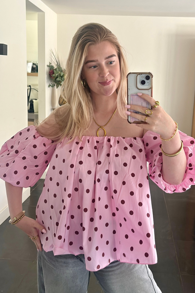 Polka dot blouse roze met rood Fencyjewels