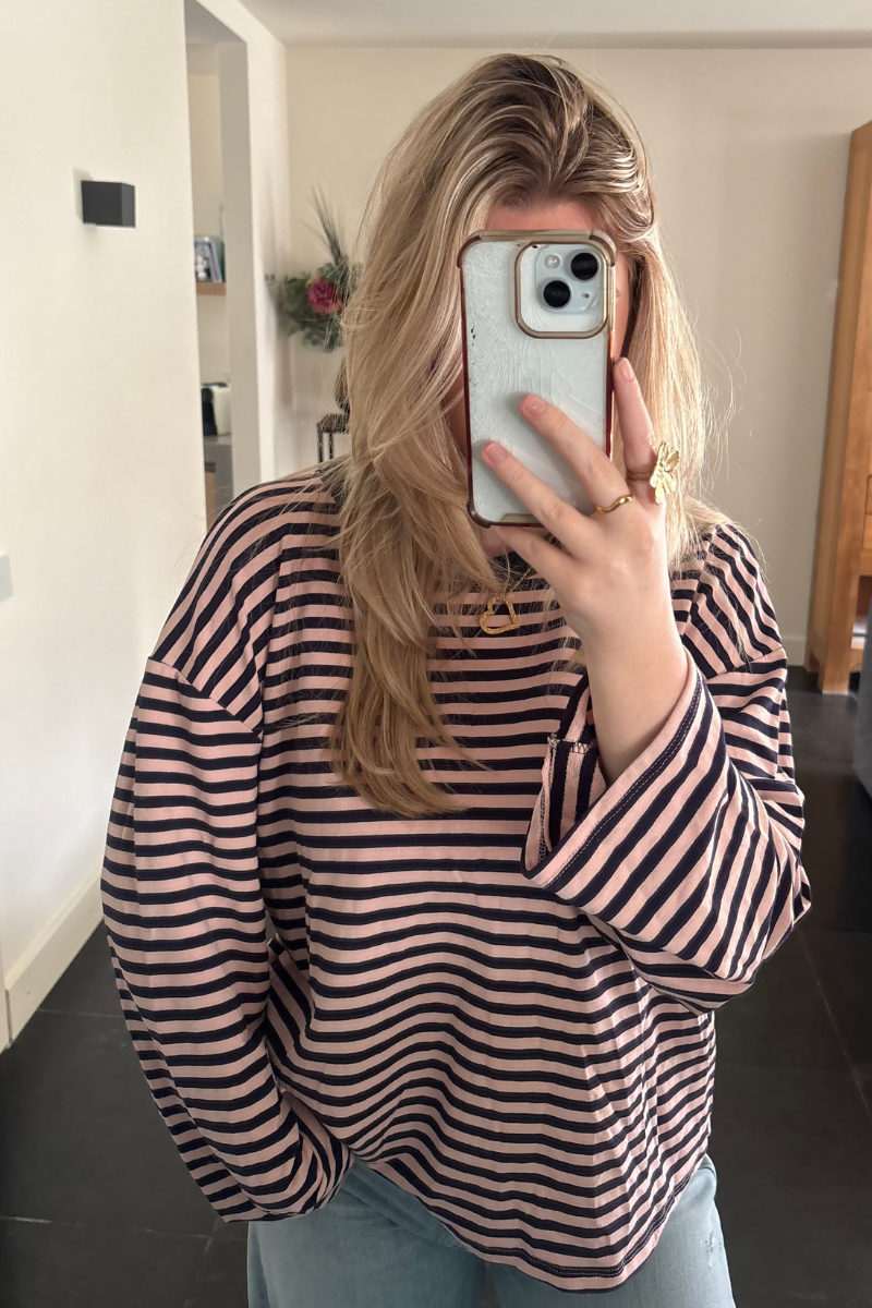 Longsleeve blauw met roze Fencyjewels