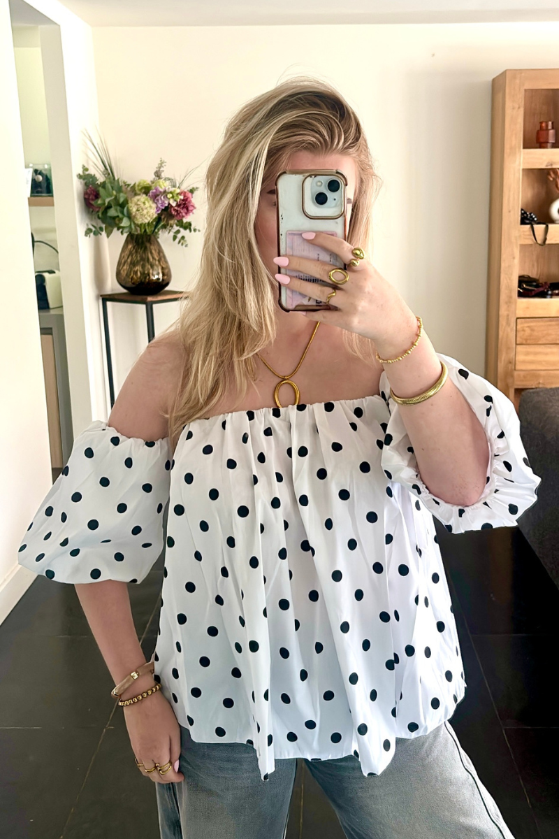 Polka dot blouse wit met zwart Fencyjewels