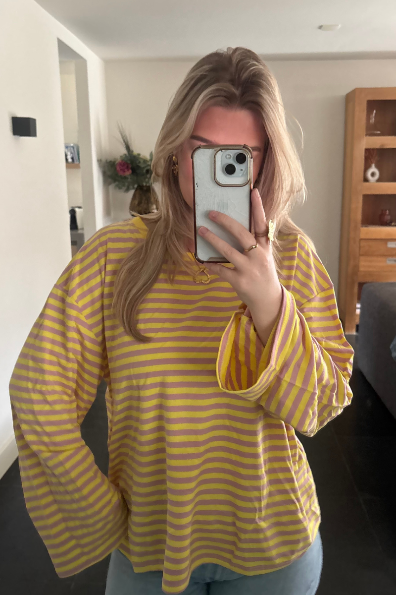 Longsleeve geel met roze Fencyjewels