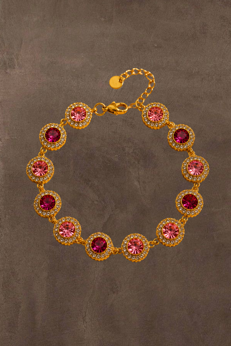 Bella Rosa armband van Fencyjewels in goud met roze stenen en verstelbare sluiting.