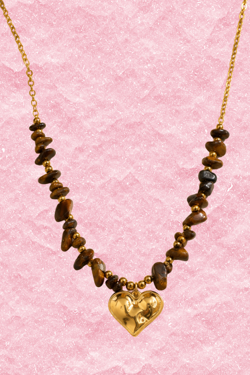 Gouden Brown heart ketting van Fencyjewels met bruine stenen en een opvallende hartvormige hanger.