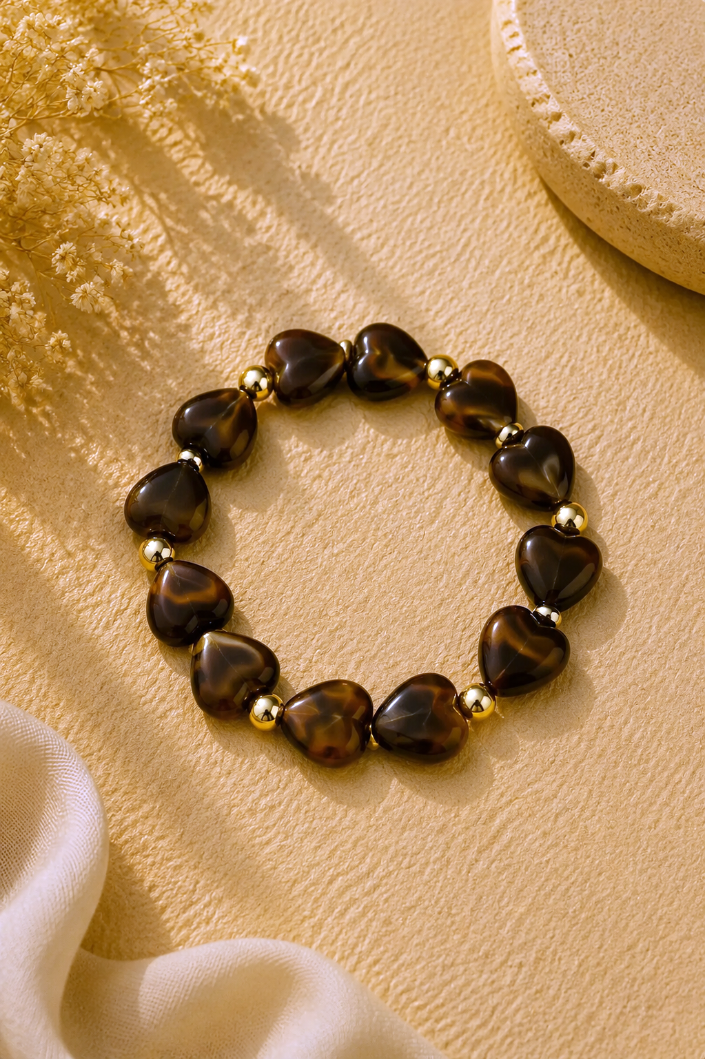 Hartjes armband donkerbruin Fencyjewels