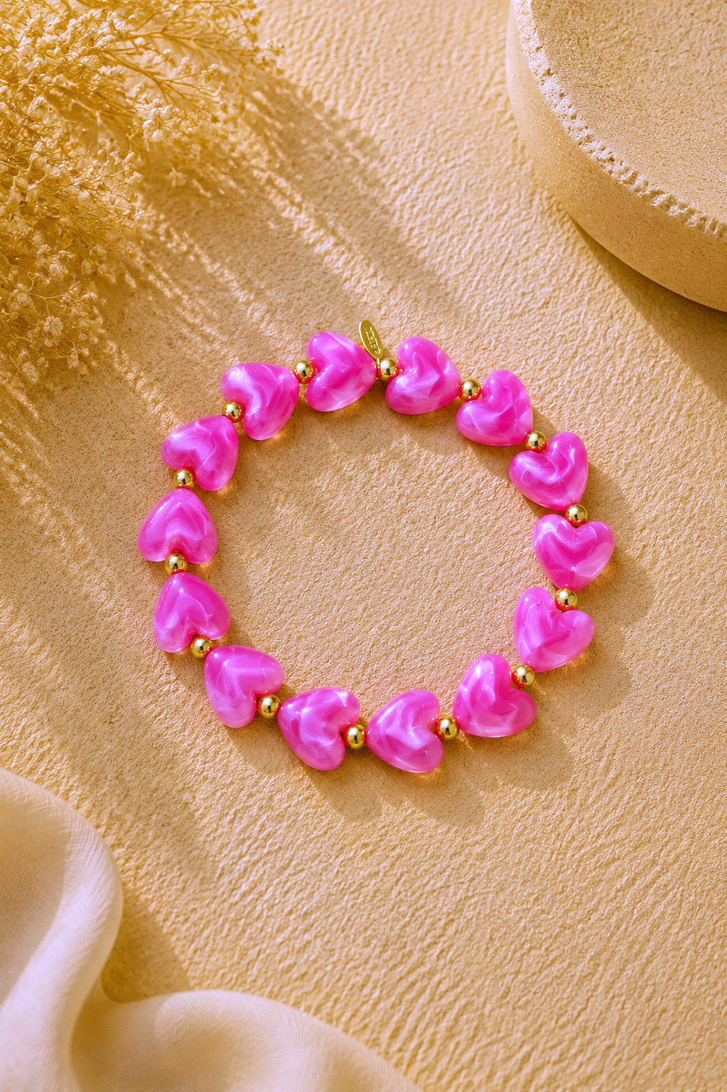 Hartjes armband donkerroze Fencyjewels