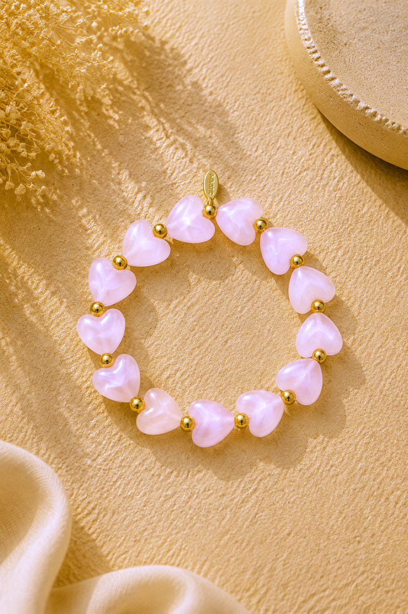 Hartjes armband lichtroze Fencyjewels