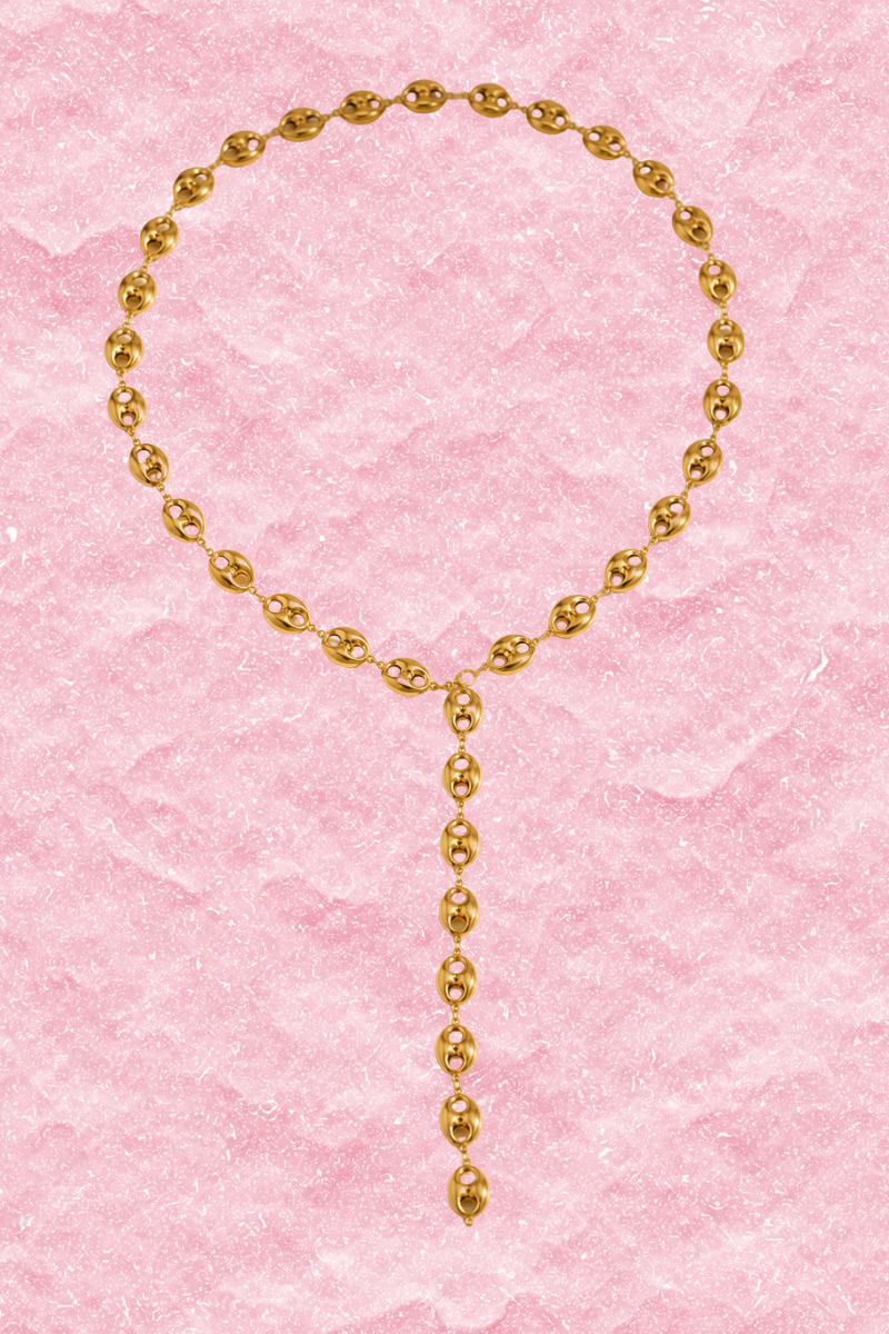 Gouden lange schakel ketting van Fencyjewels met grove schakels, verstelbaar op iedere gewenste schakel.