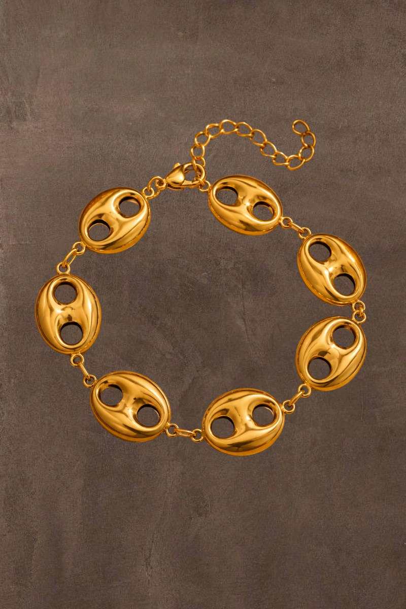 Gouden verstelbare schakel armband van Fencyjewels met grote organische schakels van stainless steel.