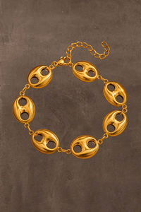 Gouden verstelbare schakel armband van Fencyjewels met grote organische schakels van stainless steel.