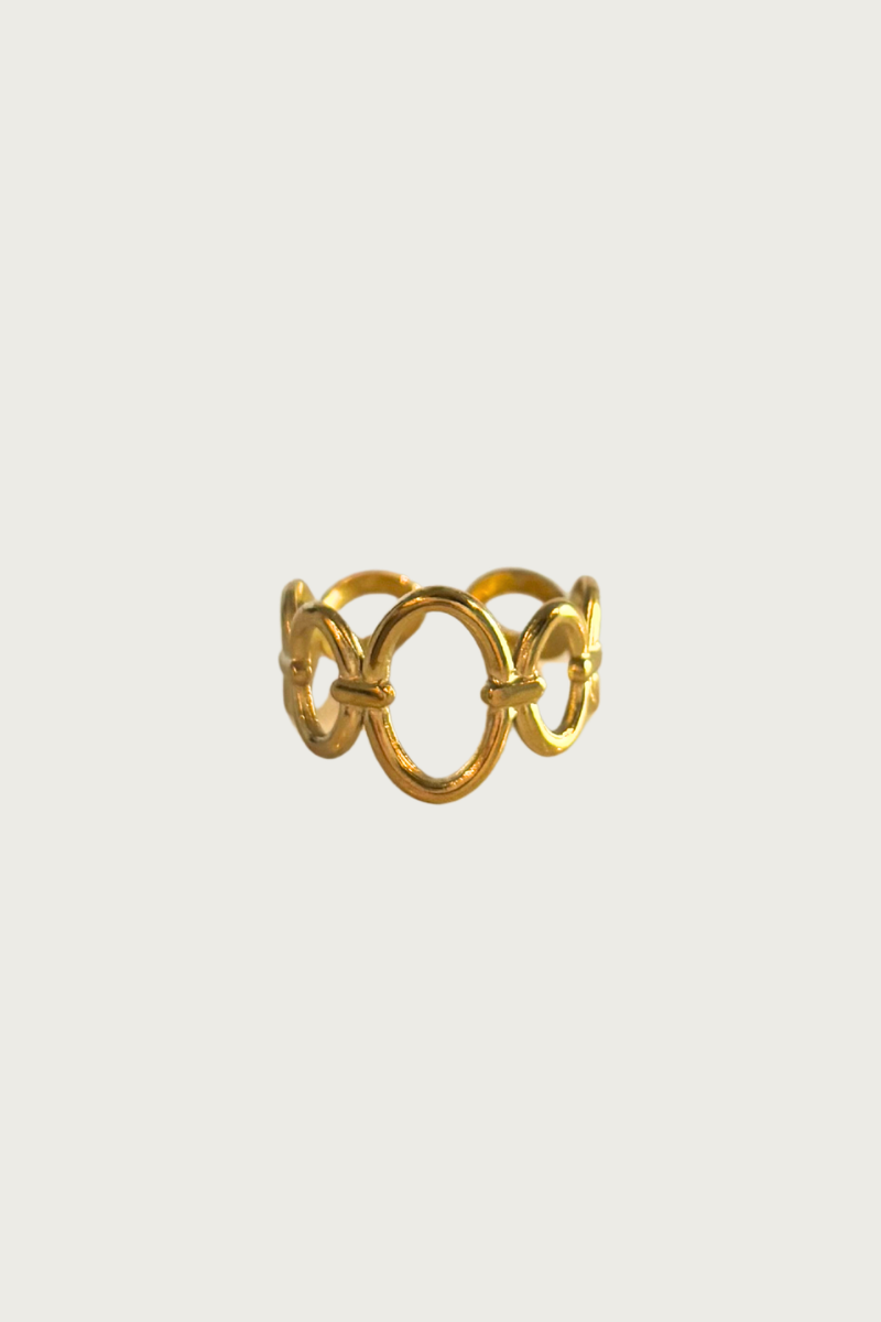 Chain ring van Fencyjewels in goudkleur met speels chain design. Verstelbare ring van stainless steel, waterproof en perfect voor een trendy look.