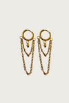 Goudkleurige chain oorbellen van Fencyjewels – moderne roestvrijstalen oorringen met dubbele kettingdetails, stoere en elegante statement look.