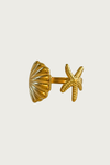 Gouden ring van Fencyjewels met een zeester en schelp design, verstelbaar model met zomerse Ibiza-look, perfect te combineren met andere sieraden uit de collectie.