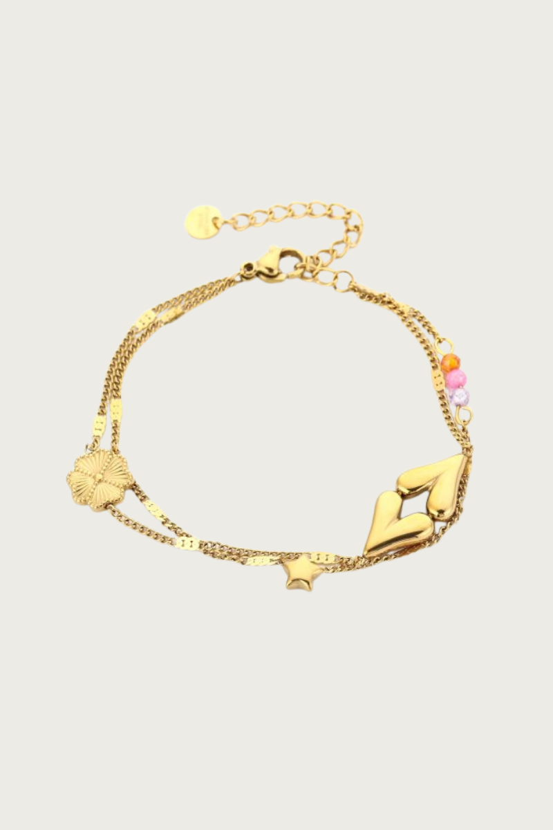 Happy heart armband goud van stainless steel van Fencyjewels, een fijne armband die waterproof is.