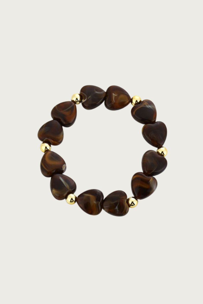 Hartjes armband donkerbruin met kleine hartjes van Fencyjewels, een trendy sieraad met rvs accenten.