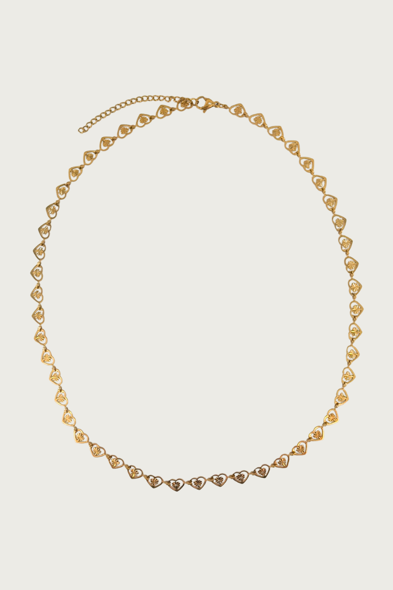 Goudkleurige hartjesketting van Fencyjewels – verfijnde roestvrijstalen ketting met kleine hart schakels, glanzende afwerking en romantische uitstraling.