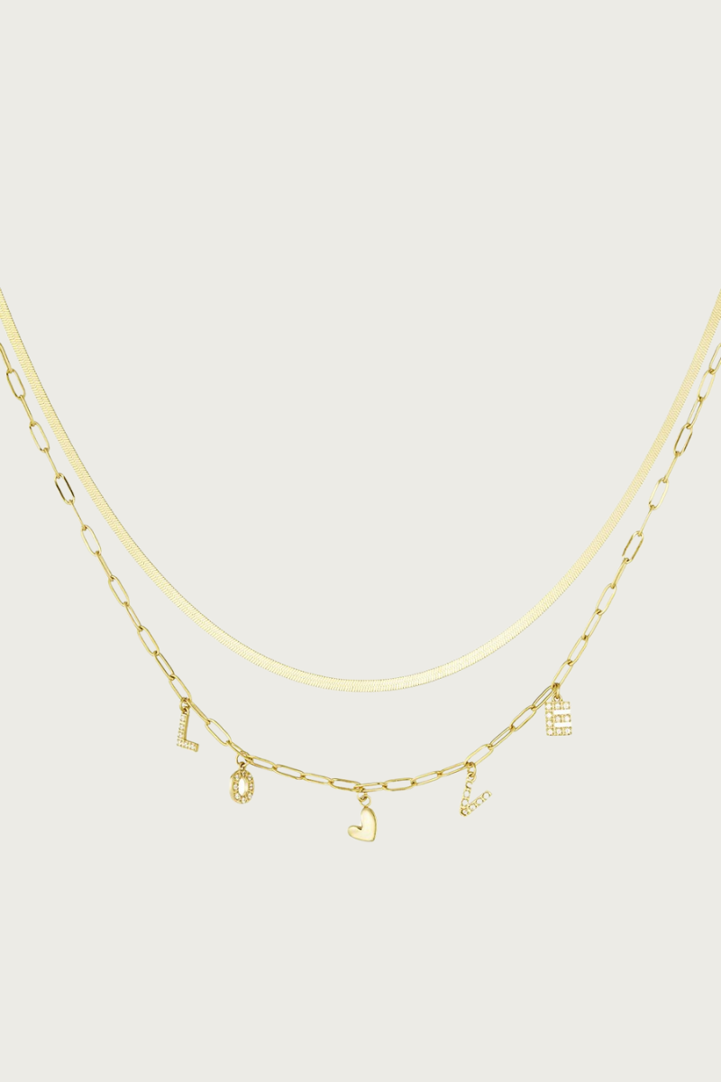 Gouden ketting met 'Love' bedeltjes van Fencyjewels, een romantische rvs halsketting die niet verkleurt.