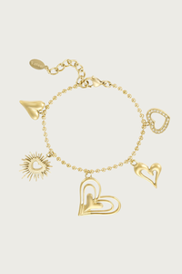 Gouden stainless steel armband met hartjes bedeltjes van Fencyjewels, waterproof en hypoallergeen.