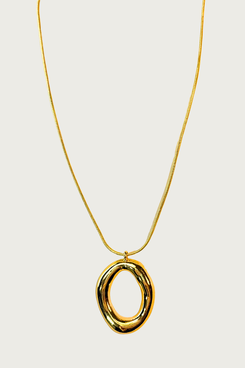 Gouden ketting met ronde cirkel hanger van Fencyjewels op een witte achtergrond, gemaakt van stainless steel en waterproof.