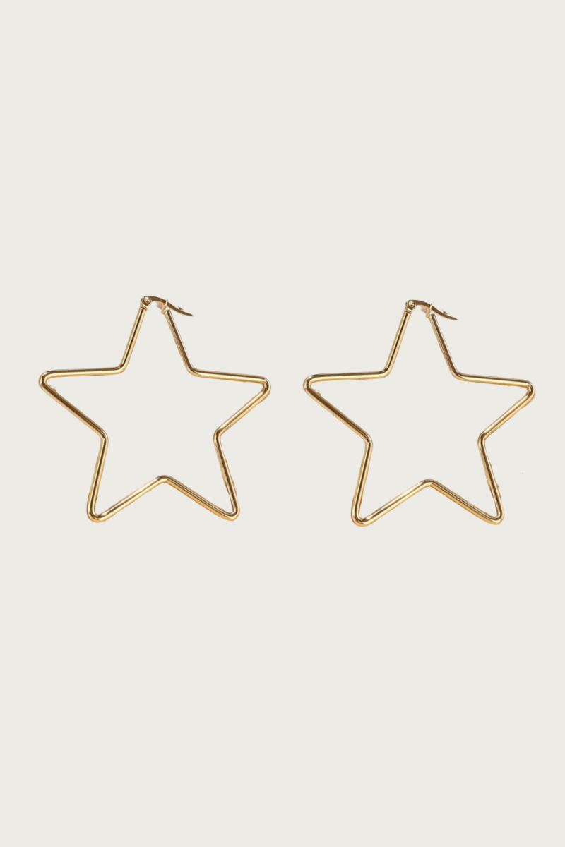 Gouden oorringen met sterretjes van Fencyjewels, trendy stainless steel oorbellen.