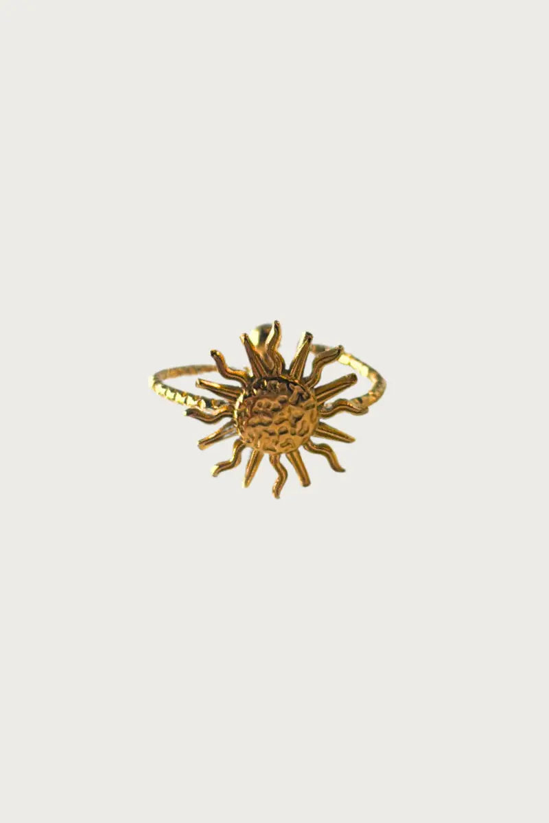 Gouden zonring van Fencyjewels – verstelbare ring met zonontwerp, boho chic stijl, glanzend roestvrij staal, zomerse sieraden.