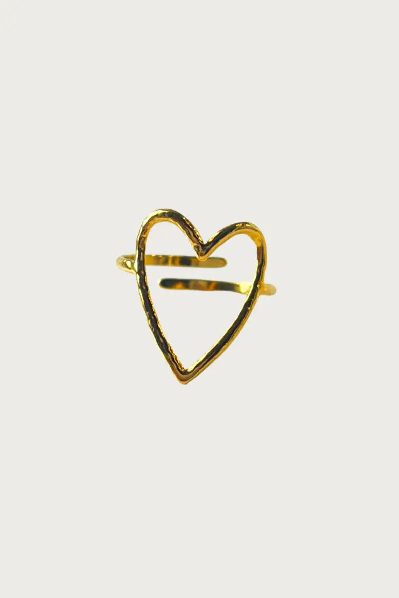 Fencyjewels gouden open hart ring – minimalistische verstelbare ring in hartvorm, elegant dames sieraad met glanzende afwerking, perfect als cadeautje of liefdessymbool.