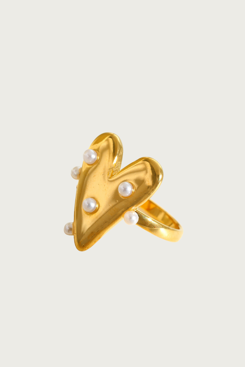Gouden hartvormige ring met kleine parels – FencyJewels elegante statement ring voor dames