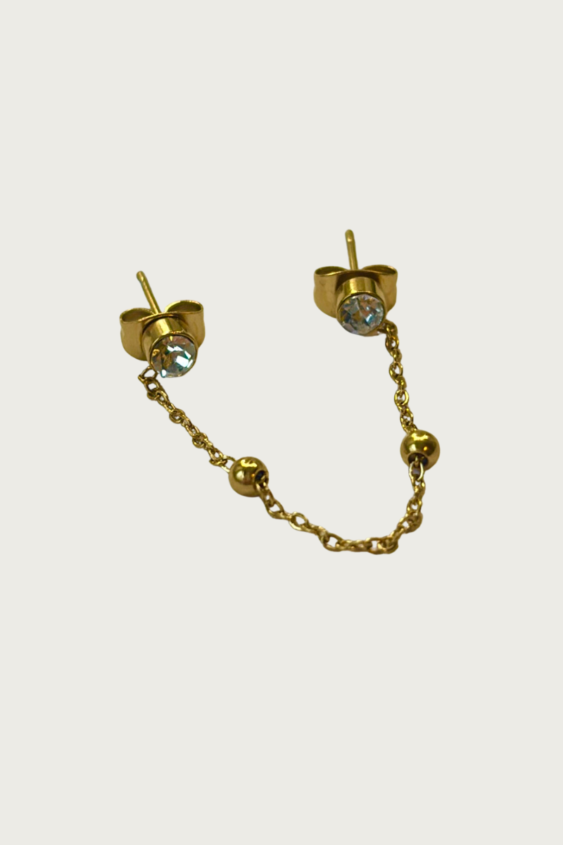 Spark chain stud oorbel goud van stainless steel van Fencyjewels, 2-delige oorbel voor twee gaatjes, wordt per stuk verkocht