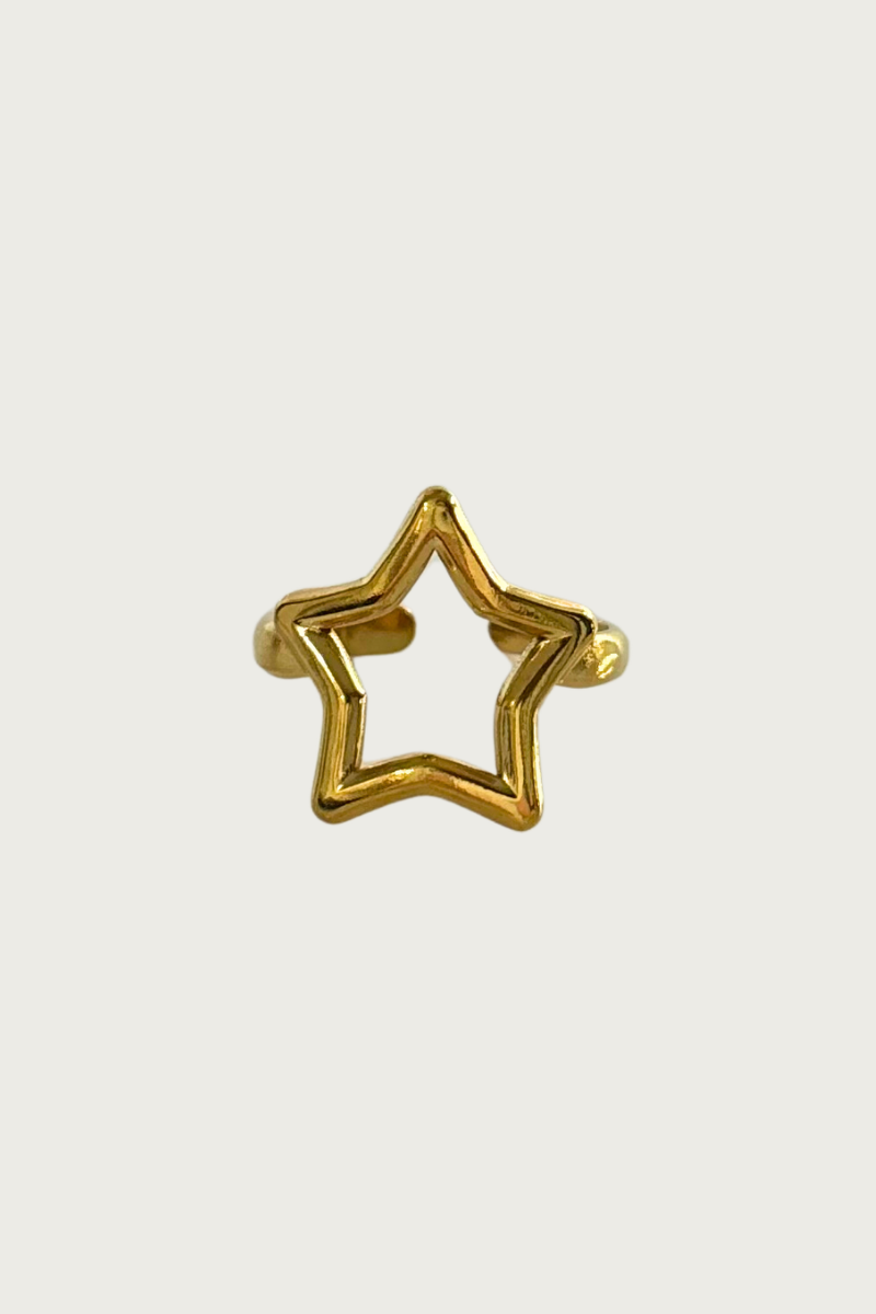Star ring van Fencyjewels in goudkleur met ster design. Verstelbare ring van stainless steel, waterproof en perfect voor een speelse en trendy look.
